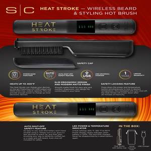 StyleCraft Heat Stroke Beard & Styling Hot Brush, Cool Touch Tips Anti-Scold, Hair Straightener, Black/with stand