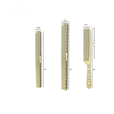 Barber Stylist Aluminum Metal Clipper Comb Salon  For Cutting Set-3 gold