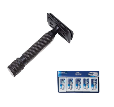 Safety Razor Double Edge Real Hand-Crafted Steel Black w/ 100 pcs dorco prime