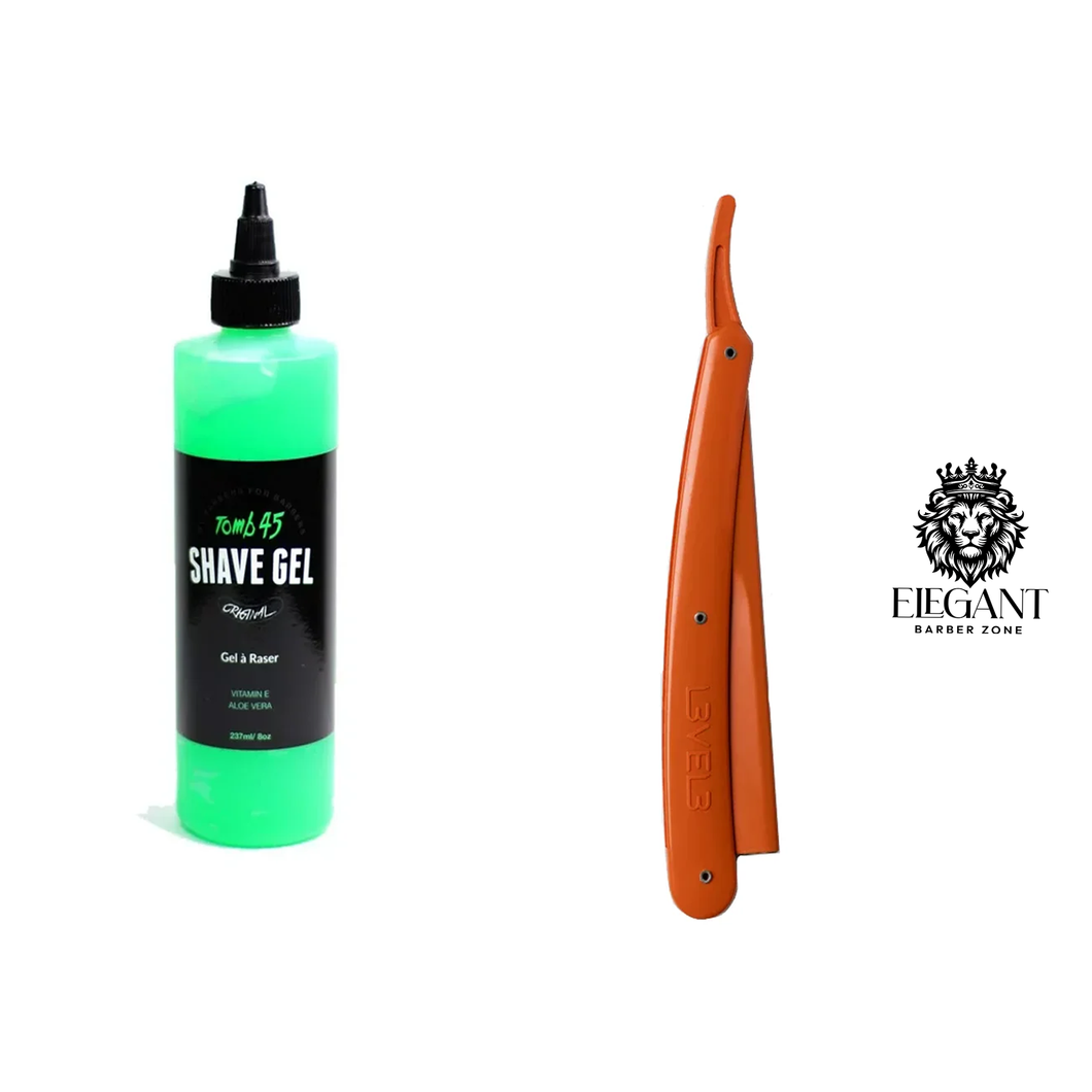 L3VEL3  Straight Razor Holder orange / tomb45 shaving gel