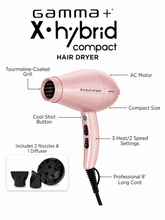 Load image into Gallery viewer, GAMMA+ X-Hybrid Compact AC Hair Dryer, travel size  Rose Gold