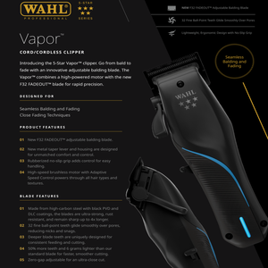 Wahl Vapor Cordless Clipper - Premium Hair Clipper with F32 FADEOUT Blade