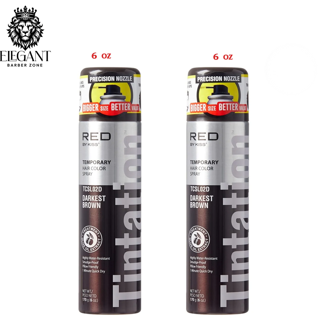 Kiss Spray Tintation Temporary Hair Color Spray Hair Dye Large Size 6 oz (Darkest Brown)- 2 pcs