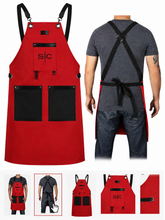 Load image into Gallery viewer, WATERPROOF BARBER OR SALON HAIR CUTTING APRON RED/BLACK