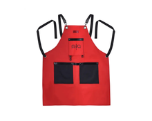 Load image into Gallery viewer, WATERPROOF BARBER OR SALON HAIR CUTTING APRON RED/BLACK