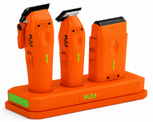 Load image into Gallery viewer, TPOB PLAY 3-Pack – Orange Edition Clipper, Trimmer &amp; Shaver single foil with Stand