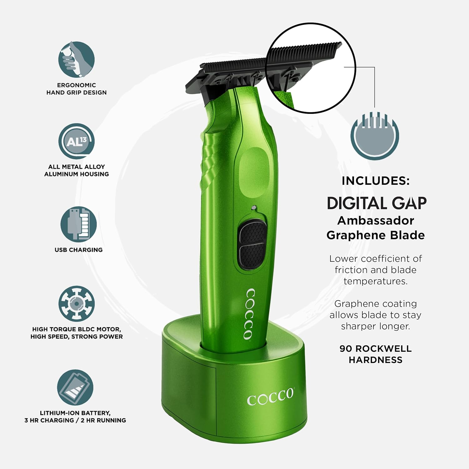 thumbnail image 2 of COCCO Veloce Pro Digital Clipper – DLC Blade, Li-Ion Battery, Cordless, All Metal Housing 2 of 6