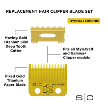 Load image into Gallery viewer, Gold Titanium Faper Clipper Blade and Slim Deep Tooth Cutter