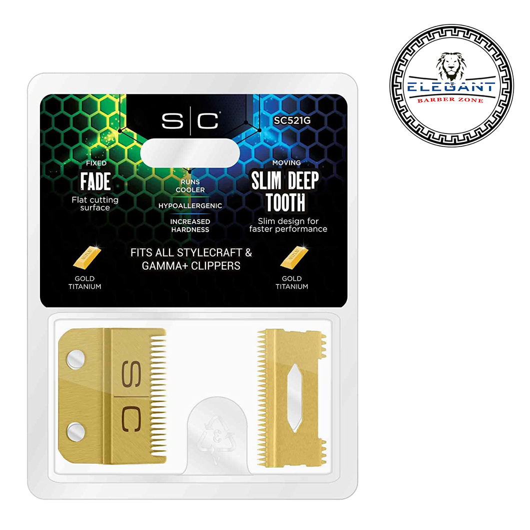 StyleCraft Replacement Fixed Gold Titanium Fade with Slim Deep Tooth Cutter Set