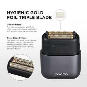 COCCO IMPACTO Shaver, Hygienic Gold Foil Triple Blade, Grey, Wet & Dry