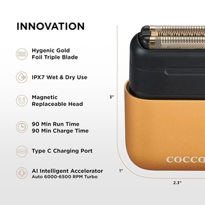 COCCO IMPACTO Shaver, Hygienic Gold Foil Triple Blade, Gold, Wet & Dry