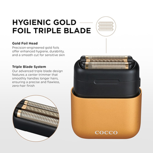 COCCO IMPACTO Shaver, Hygienic Gold Foil Triple Blade, Gold, Wet & Dry