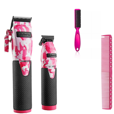 BabylissPro LIMITED FX COLLECTION LIMITED EDITION PINK CAMO METAL LITHIUM CLIPPER AND TRIMMER