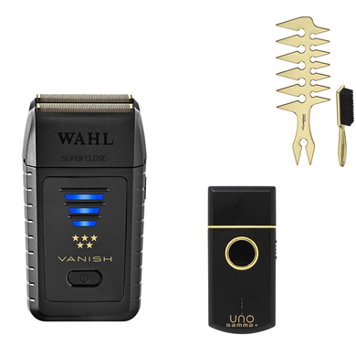 Gamma+ UNO Single Foil Shaver with Wahl 5 Star Series Vanish Double Foil