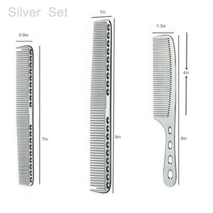 Aluminum Metal Barber Stylist Clipper Comb Salon Set For Cutting-silver