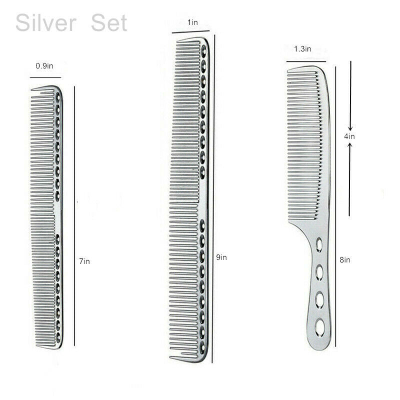 Aluminum Metal Barber Stylist Clipper Comb Salon Set For Cutting-silver